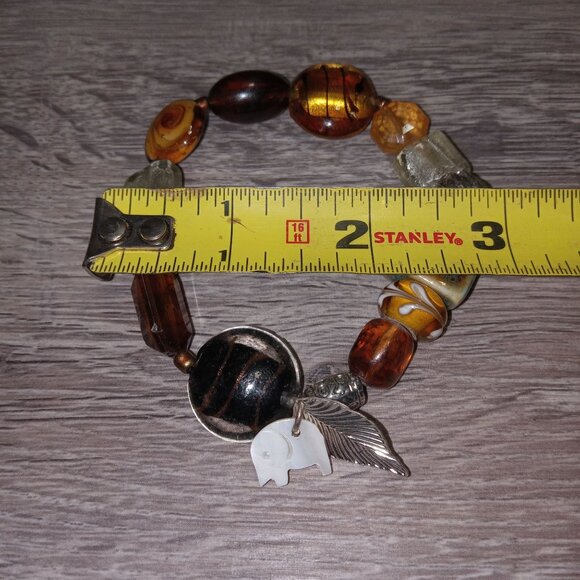 Vintage Beaded Stretch Bracelet With Elephant Charm & Mixed Beads Glass Boho - Picture 4 of 5